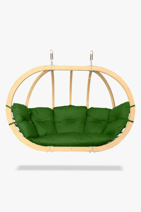 XL impregnált lucfenyő hintaszék zöld párnával kültéri és beltéri